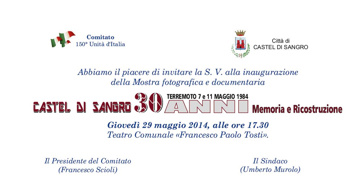 Castel di Sangro, Invito a teatro. Immagini e testimonianze sul sisma del 1984