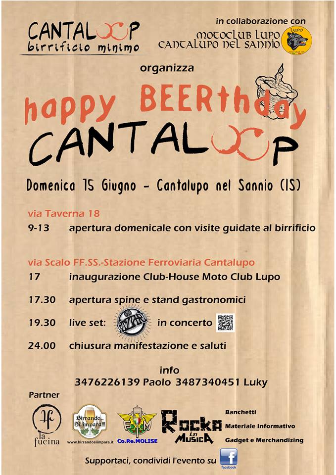 "Cantaloop" il birrificio del Matese festeggia il primo anno di vita. Happy beerthday e grande festa!