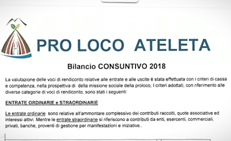 La Pro Loco di Ateleta pubblica il bilancio, la crescita è del 247%