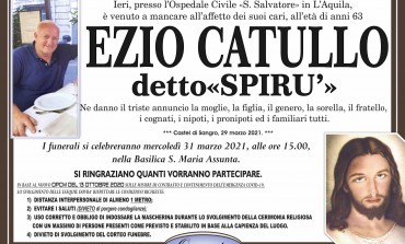 Funerali Ezio "Spirù" Catullo, annunciato l'ultimo saluto a Castel di Sangro