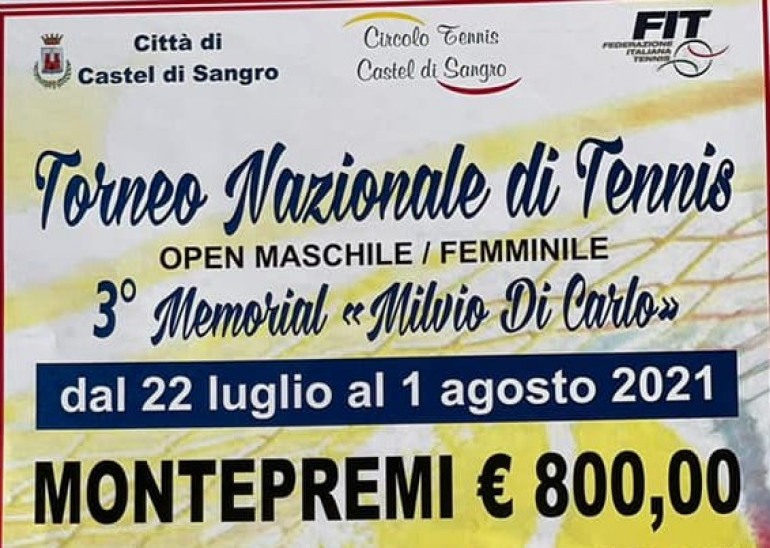 Torneo Open Nazionale di Tennis a Castel di Sangro, domenica 1 agosto la finale