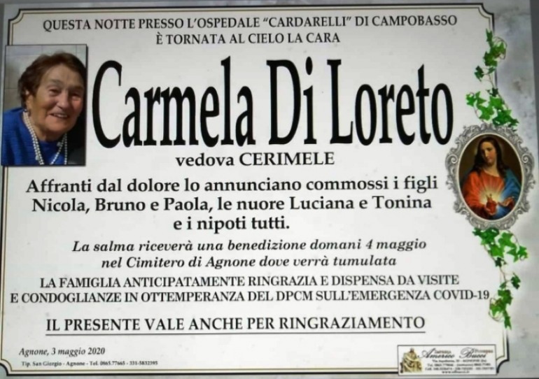 Agnone, si spegne Carmela Di Loreto: aveva sconfitto il covid-19