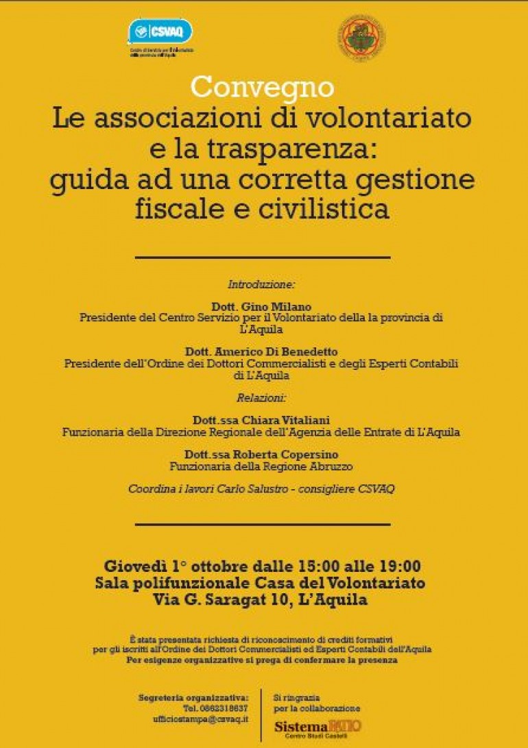 Associazioni di volontariato a lezione di gestione fiscale: organizza il C.s.v.a.q.