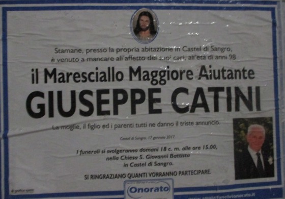 Castel di Sangro, domani l'addio al Maresciallo Catini