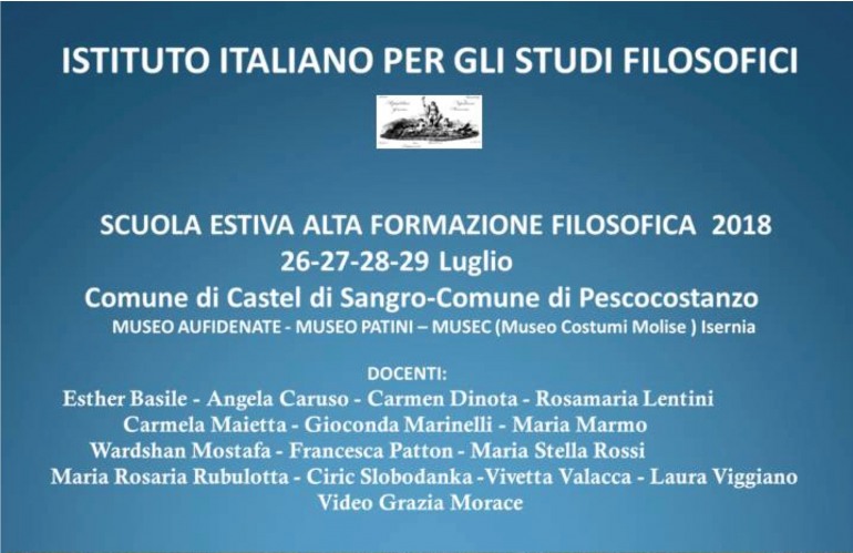 Castel di Sangro, torna la scuola estiva di alta formazione filosofica: ospite d’eccezione Dacia Maraini