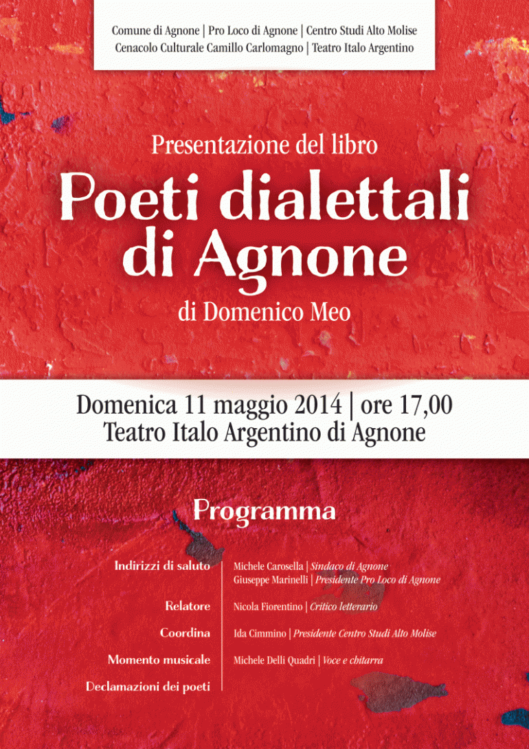 Cultura, Domenico Meo presenta i “Poeti dialettali di Agnone”