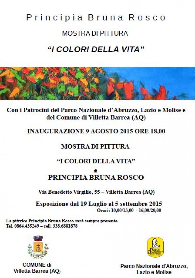 Principia Bruna Rosco annuncia “I colori della vita”, mostra di pittura a Villetta Barrea