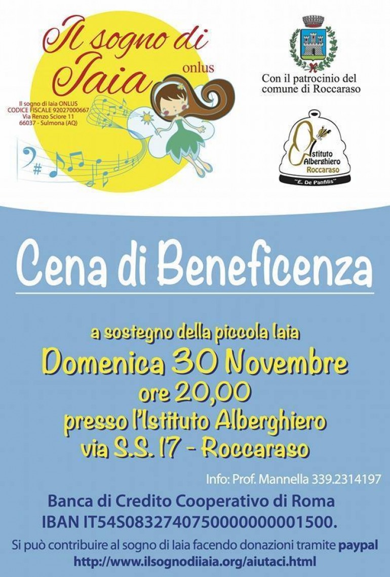 Roccaraso, cena di beneficenza dedicata a Iaia con le specialità dell’Alberghiero