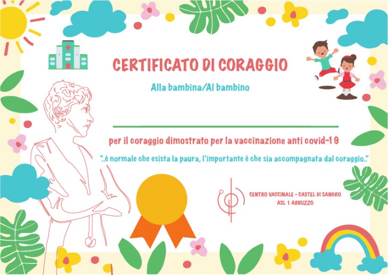 Bambini vaccinati ricevono il Certificato di Coraggio a Castel Di Sangro