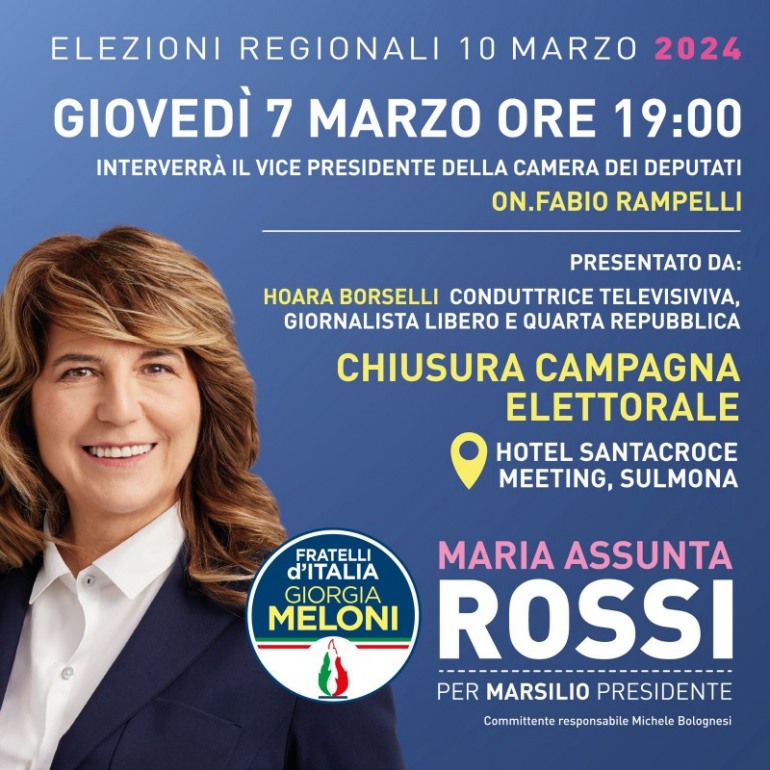 Chiusura della Campagna Elettorale di Maria Assunta Rossi: Un Appuntamento Imperdibile a Sulmona