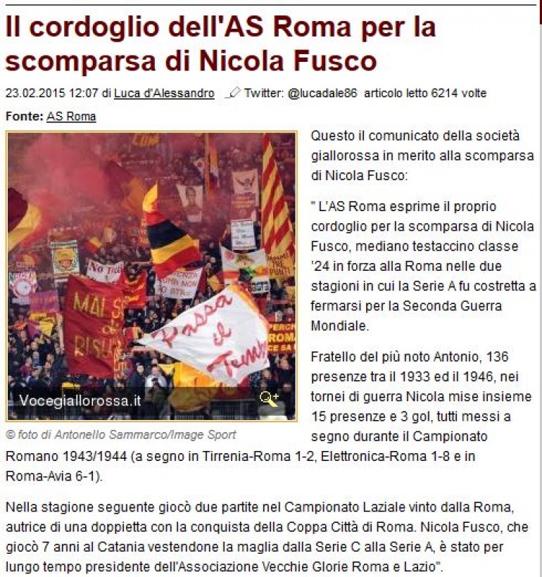 Alfedena, scompare Nicola Fusco ex gloria di Roma e Catania