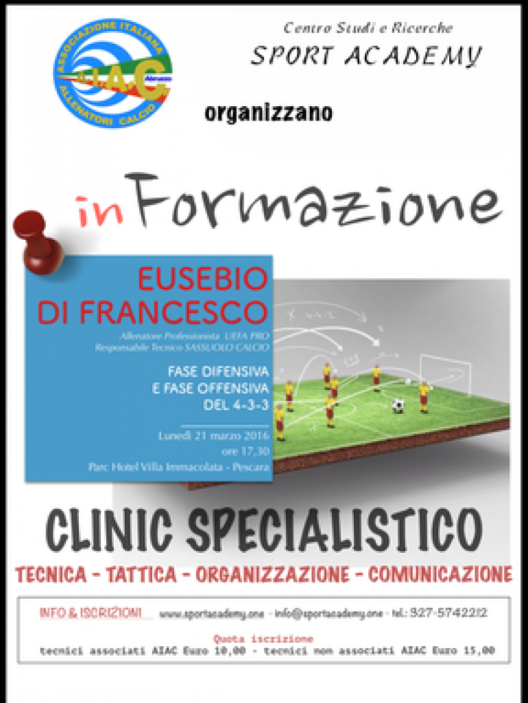 Pescara, “Clinic specialistico” al Centro Studi e Ricerche Sport Accademy