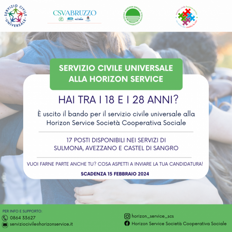 Servizio Civile: 17 posti disponibili nei servizi di Castel di Sangro, Sulmona e Avezzano