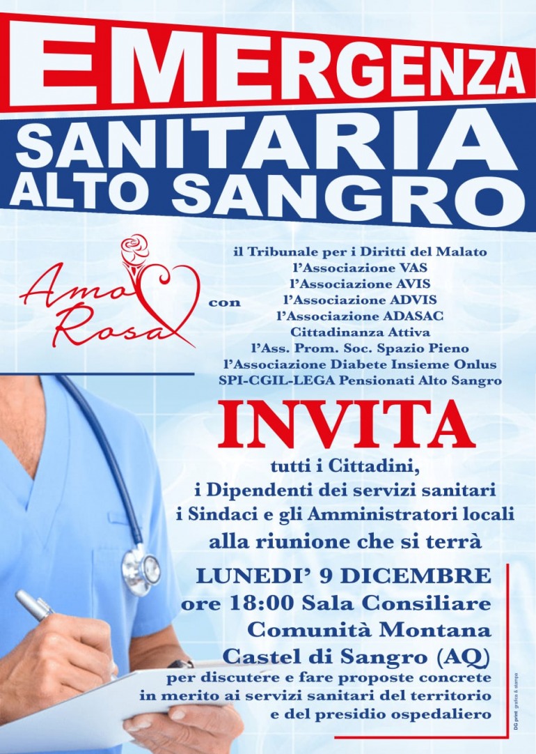 Emergenza Sanitaria in Alto Sangro, assemblea pubblica a Castel di Sangro: 9 dicembre