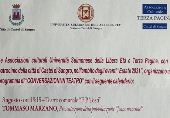 Tommaso Marzano presenta "Jenne, menènne" incontri culturali al Tosti "Conversazioni in Teatro"