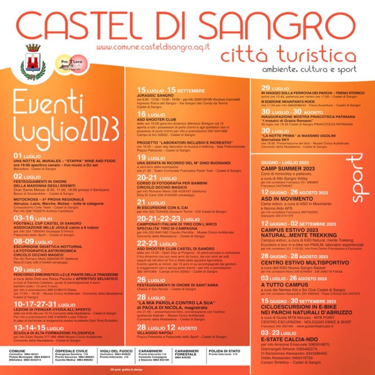 Eventi luglio 2023 a Castel di Sangro, esce il cartellone delle manifestazioni estive