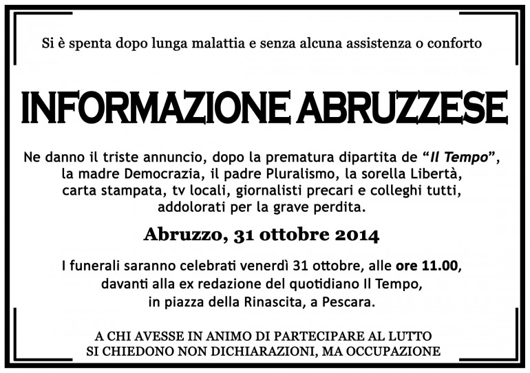 E’ lutto per l’informazione regionale: muore “Il Tempo” di Abruzzo e Molise