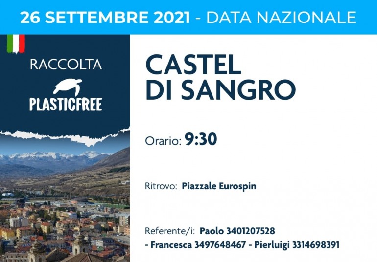 Plastic Free Onlus: seconda data nazionale, domenica 26 appuntamento a Castel Di Sangro