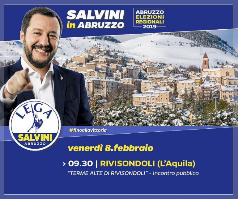 Regionali, il ministro Salvini a Rivisondoli per sostenere Giulia Donatelli