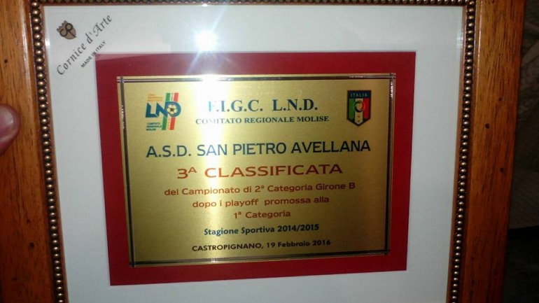 Festa del calcio molisano, premiata  l’Asd San Pietro Avellana