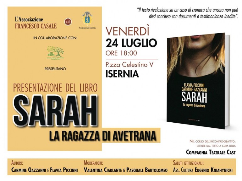 A Isernia la presentazione del libro ‘Sarah la ragazza di Avetrana’ in piazza Celestino V