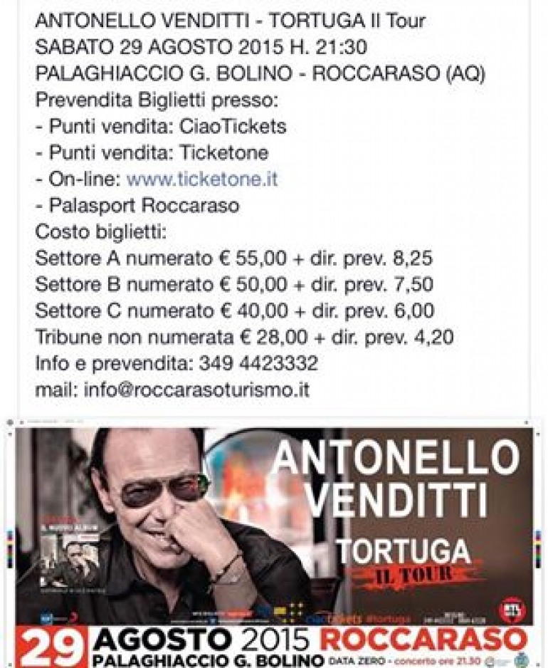 Roccaraso, annullato il concerto di Antonello Venditti