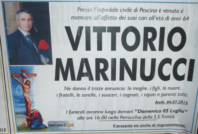 Carabinieri in lutto per la morte di Vittorio Marinucci, ex comandante della Stazione di Alfedena